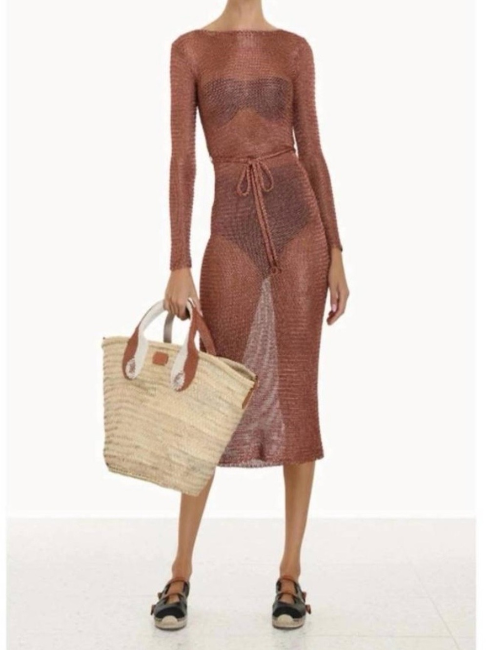 NEW ZIMMERMANN women's anneke lurex knit dress in matte rose